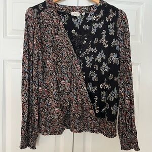 FatFace Black Floral Remi Wrap Top - Size 8